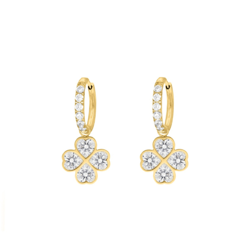 Gouden clover oorbellen met steentjes
