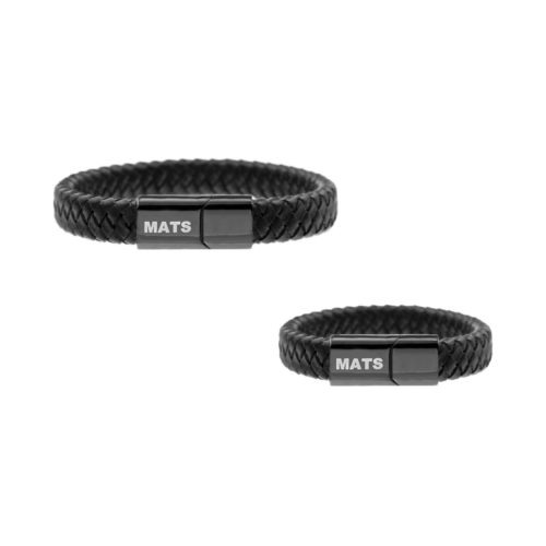 Graveerbare Vader &amp; Zoon armband zwart