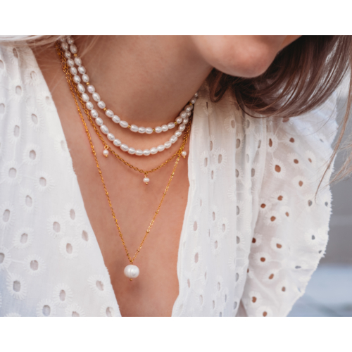 Parel ketting bolletjes goudkleurig