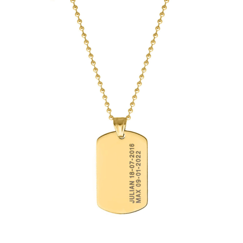 Dog tag ketting mannen met naam goudkleurig