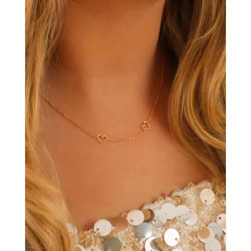 Ketting met 2 hartjes goudkleurig