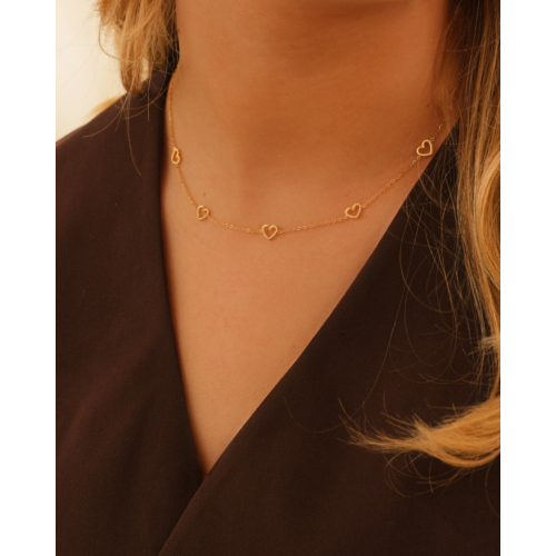 Ketting met 5 hartjes goudkleurig