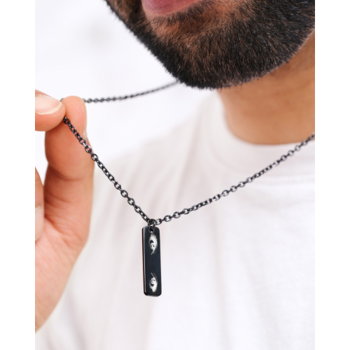 Graveerbare mannen ketting met ogen zwart