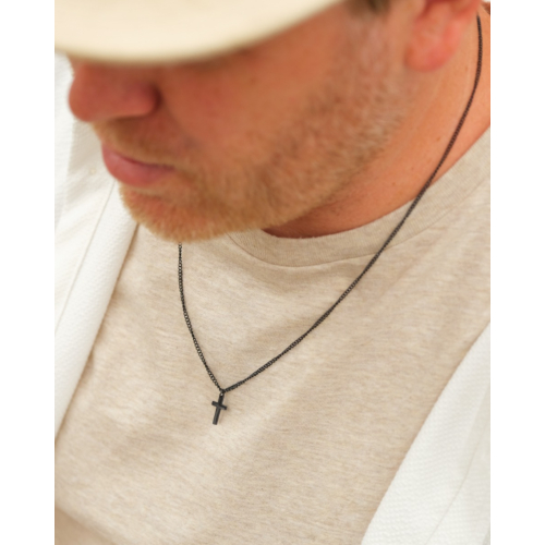 Heren ketting met kruis zwart