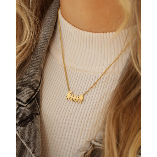 Ketting man vrouw en drie kinderen goudkleurig