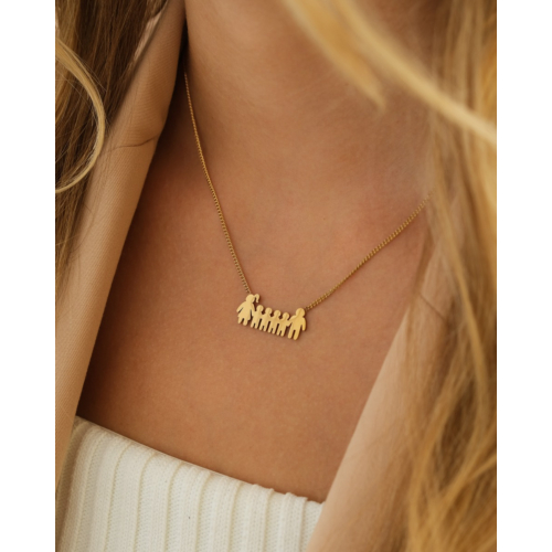 Ketting man vrouw en vier kinderen goudkleurig