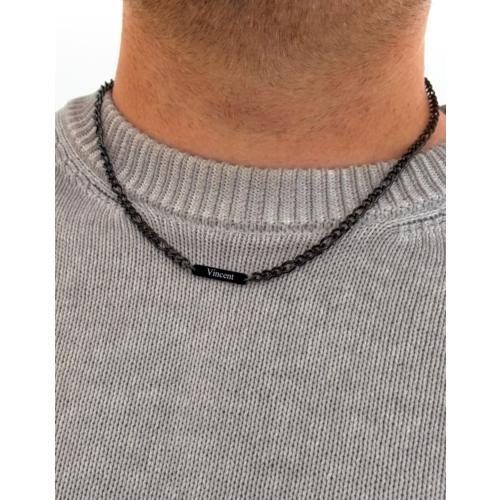 Graveerbare herenketting met namen zwart