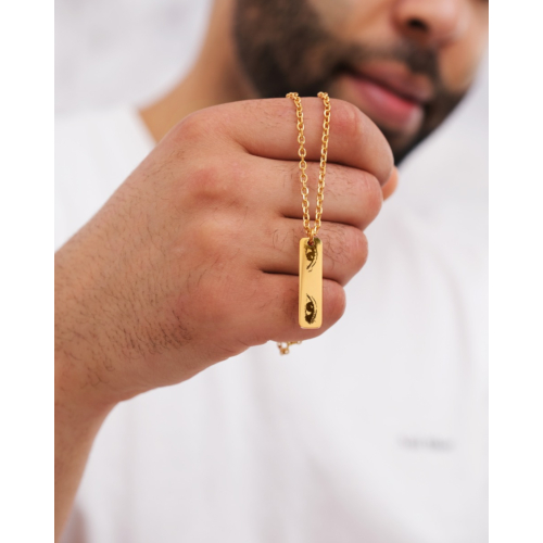 Graveerbare mannen ketting met ogen goudkleurig