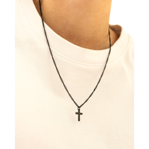 Heren ketting met kruis zwart