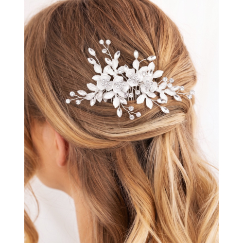 Haarkam crystal flowers zilverkleurig