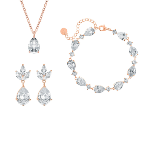 Bruids sieradenset met steentjes rose goud kleurig