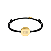 Satin round initial armband zwart goldplated