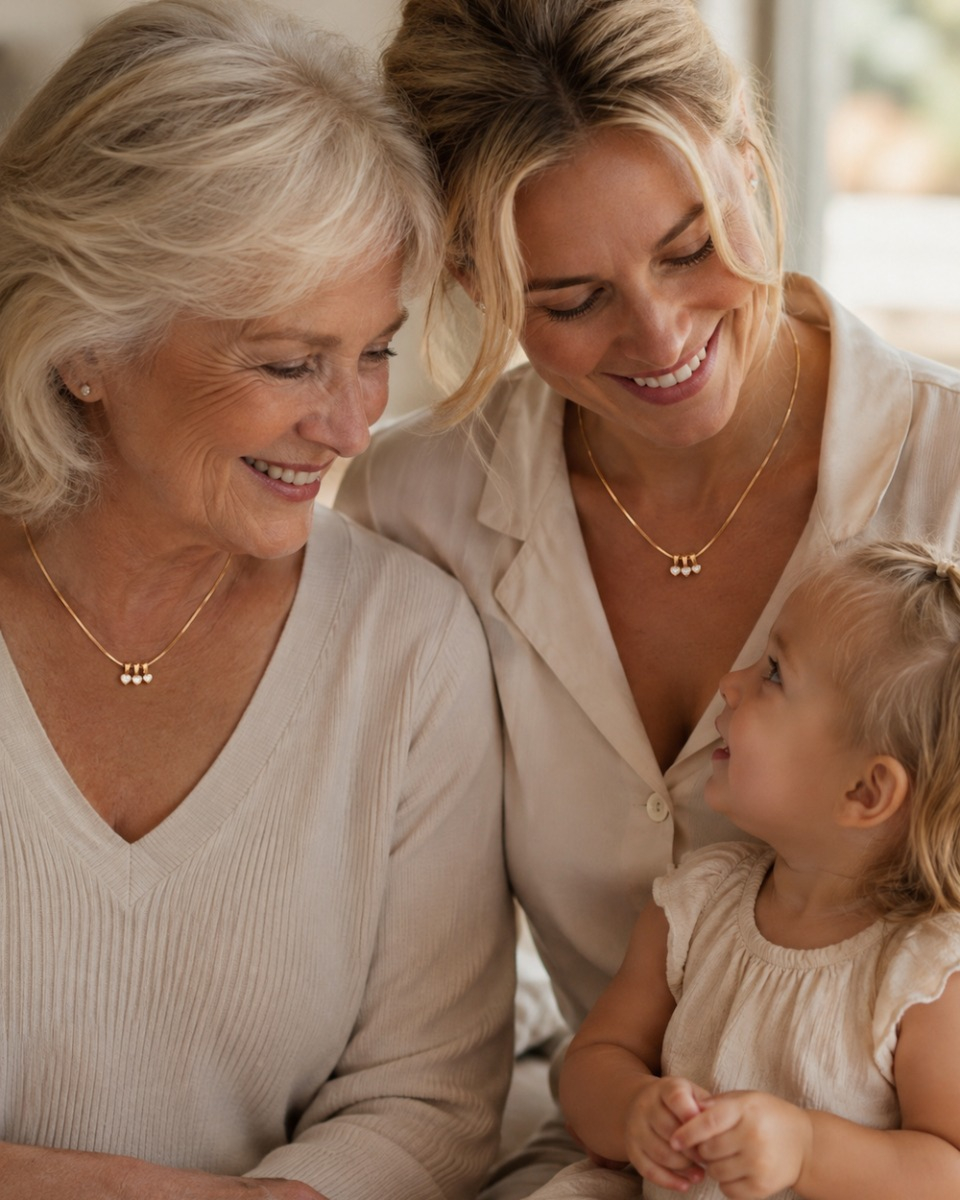 Familieketting met hartjes goudkleurig