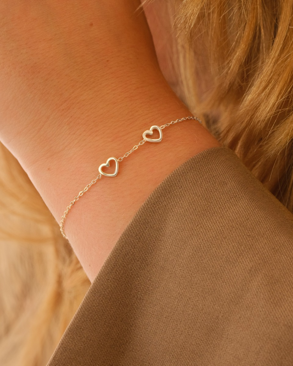 Zilveren armband 2 hartjes