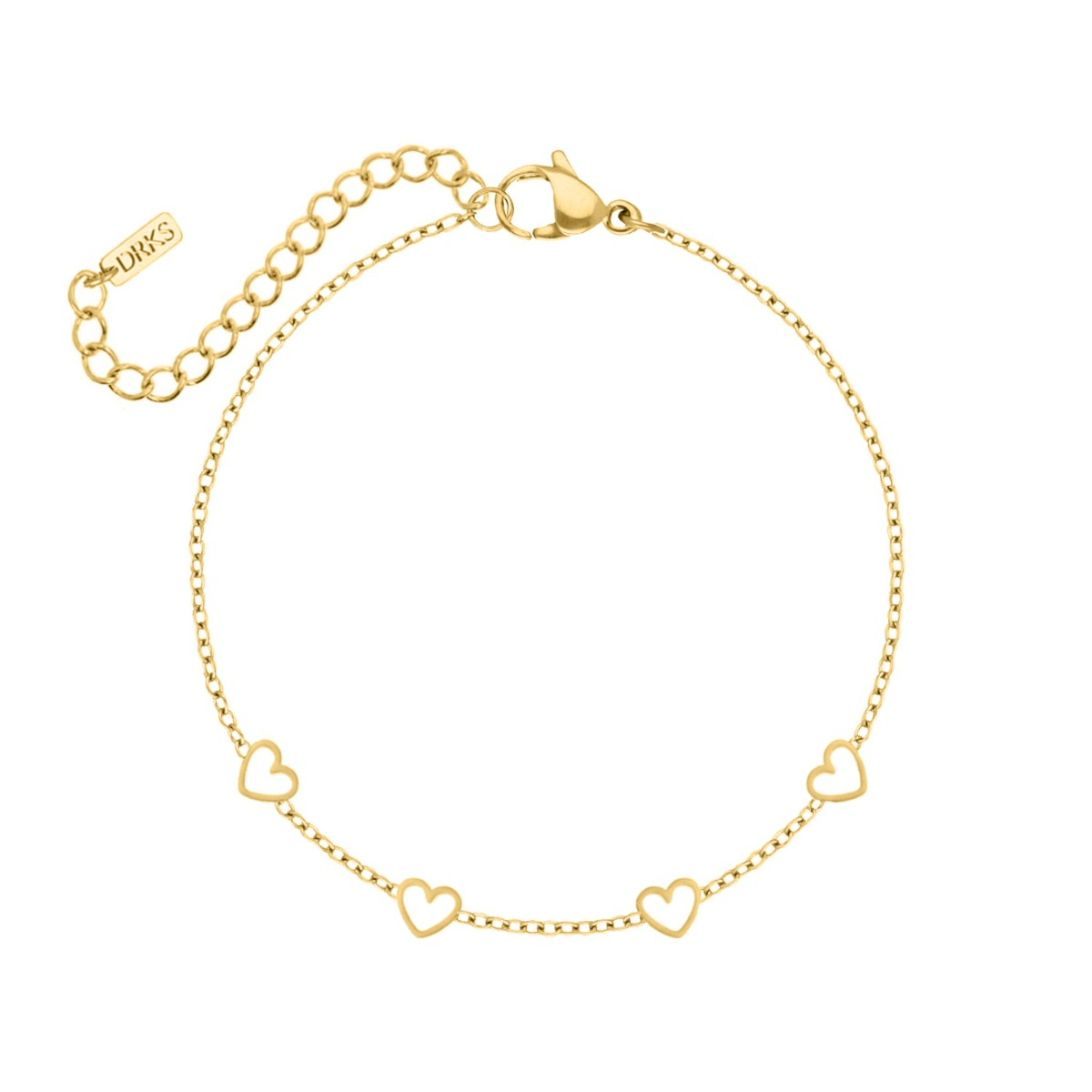 Armband met 4 hartjes goudkleurig