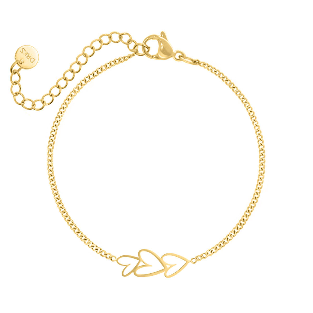Kids armband triple heart goudkleurig