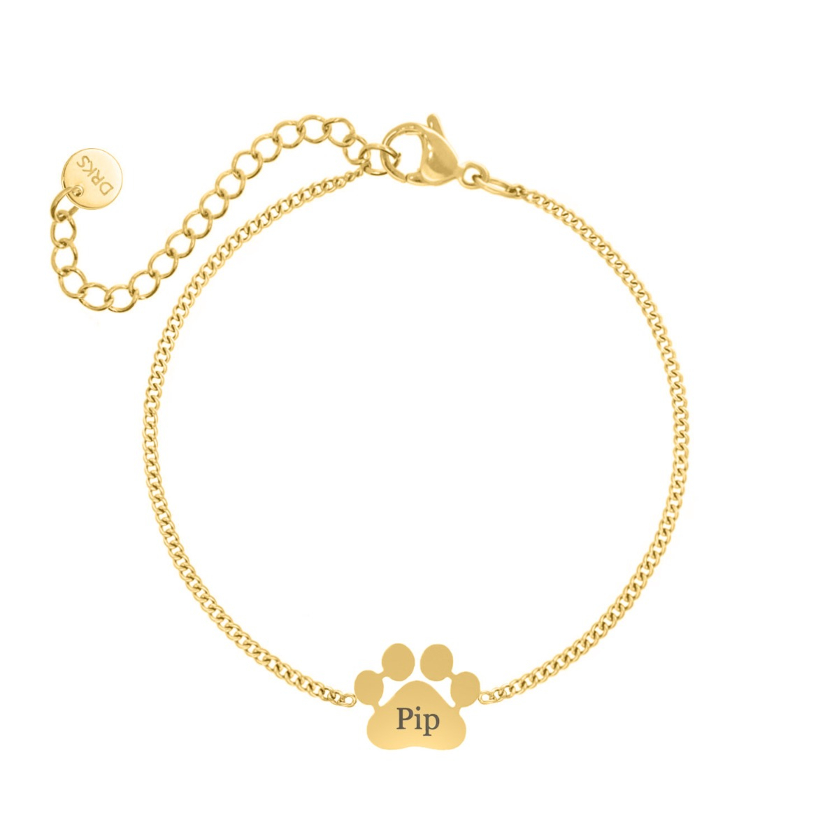Graveerbare kattenpoot armband goudkleurig