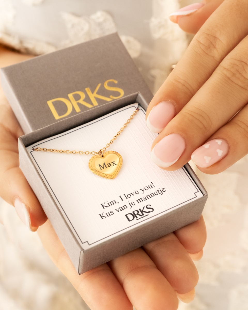 Ketting graveren vintage hartje goudkleurig