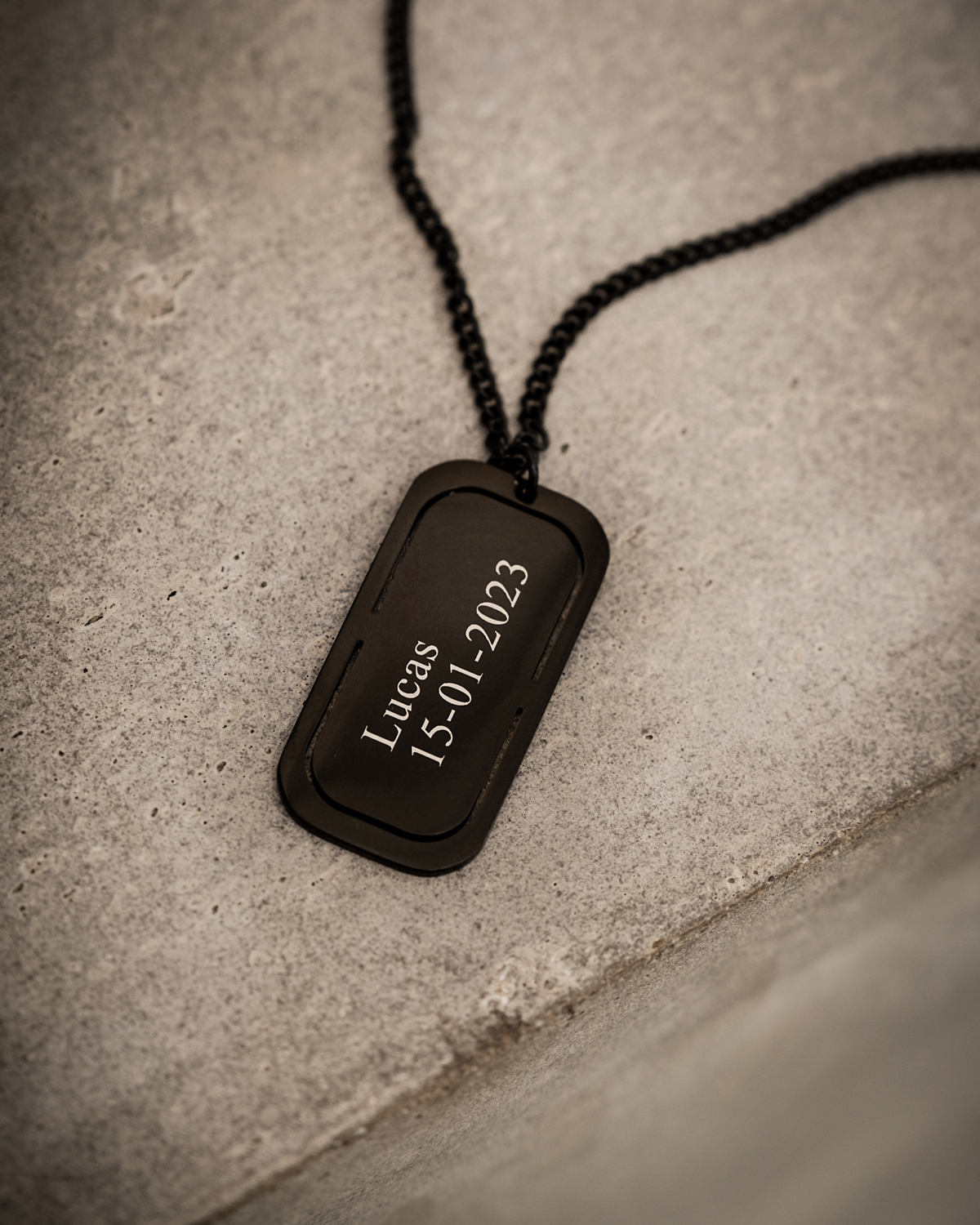 Graveerbare tag ketting heren zwart