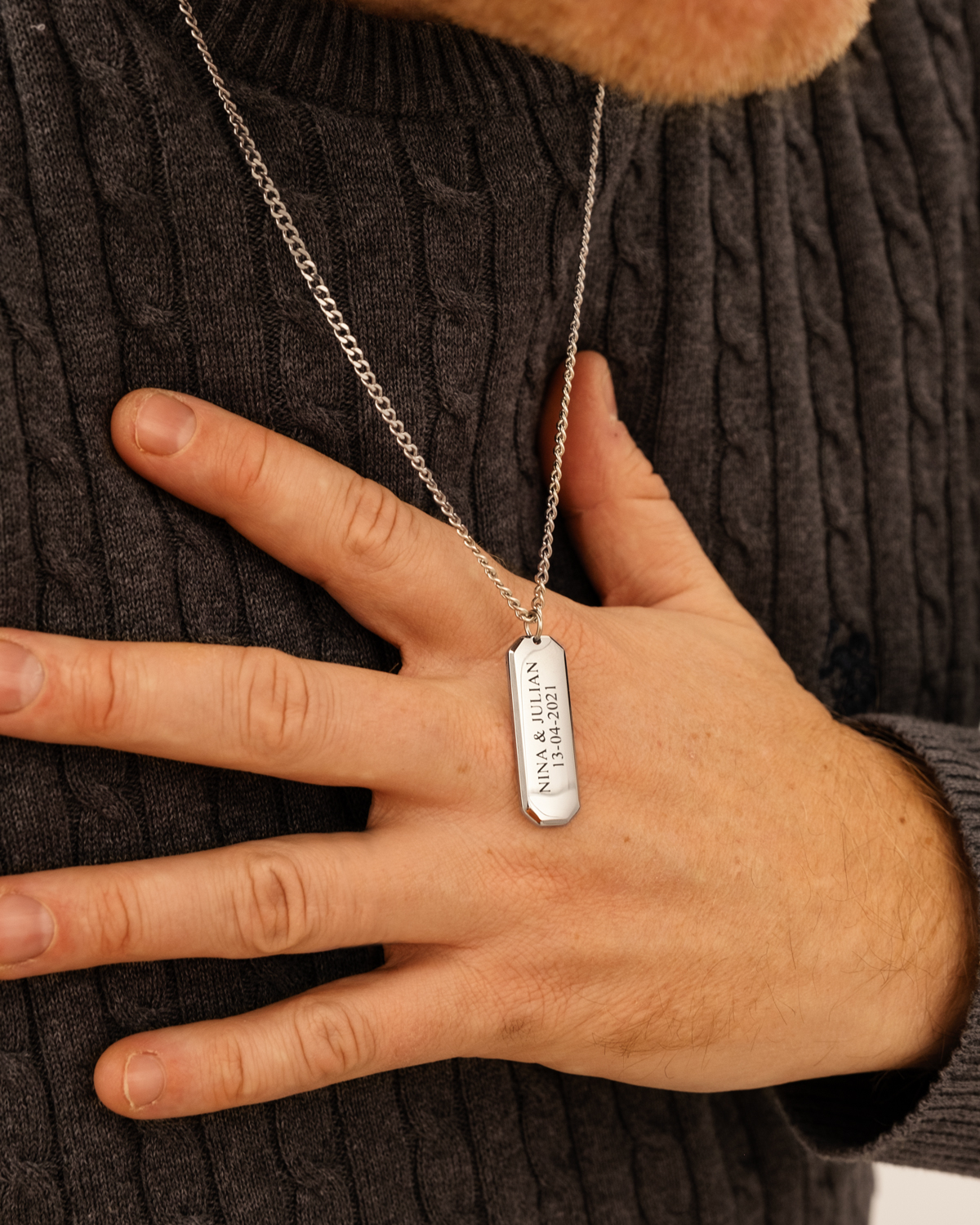 Mannen ketting met bar met naam