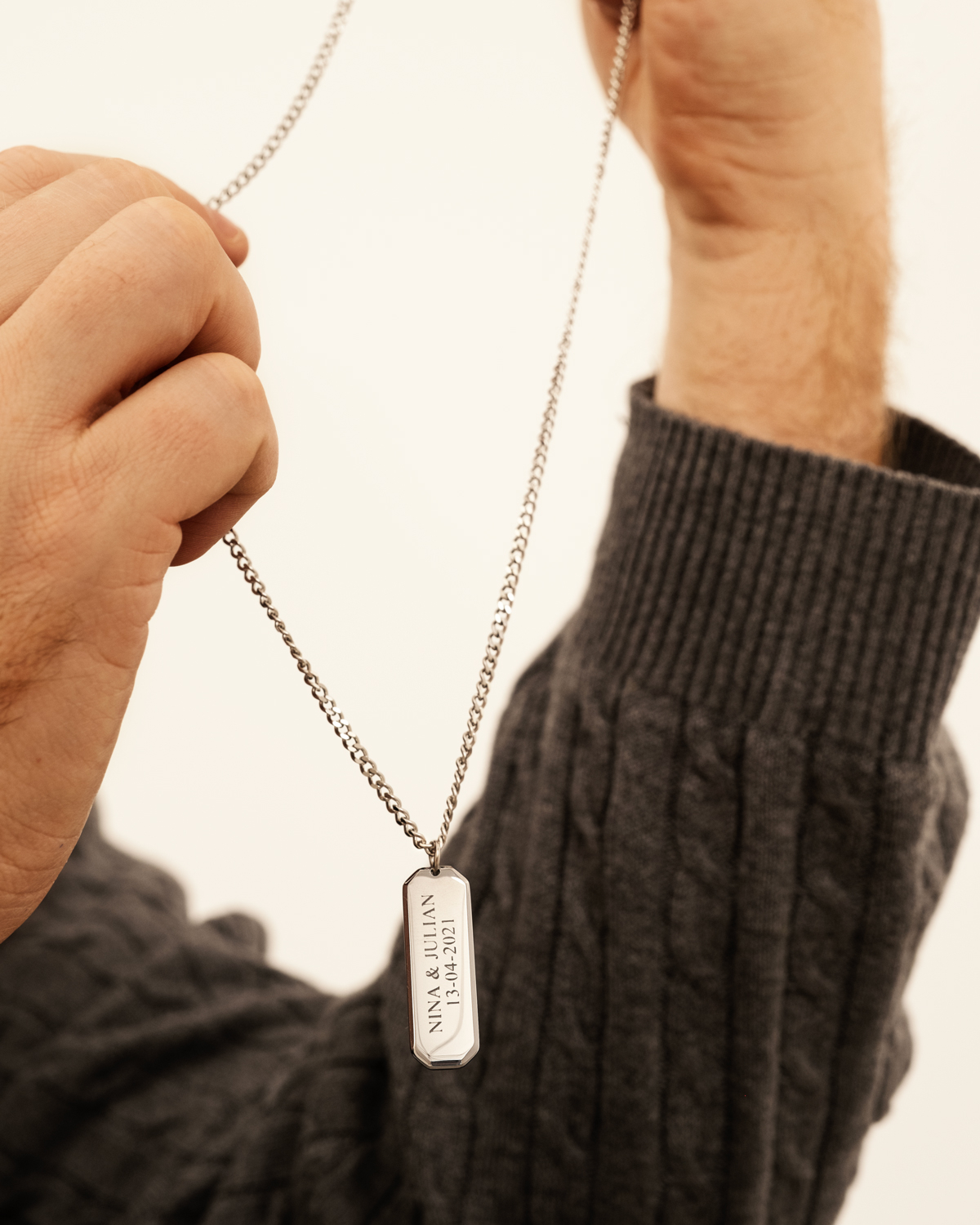 Zilveren heren ketting met gravering