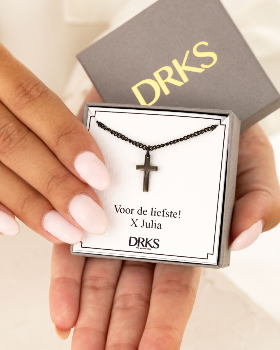 Heren ketting met kruis zwart