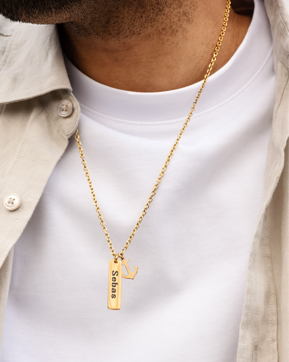 Gouden ketting met naam en anker