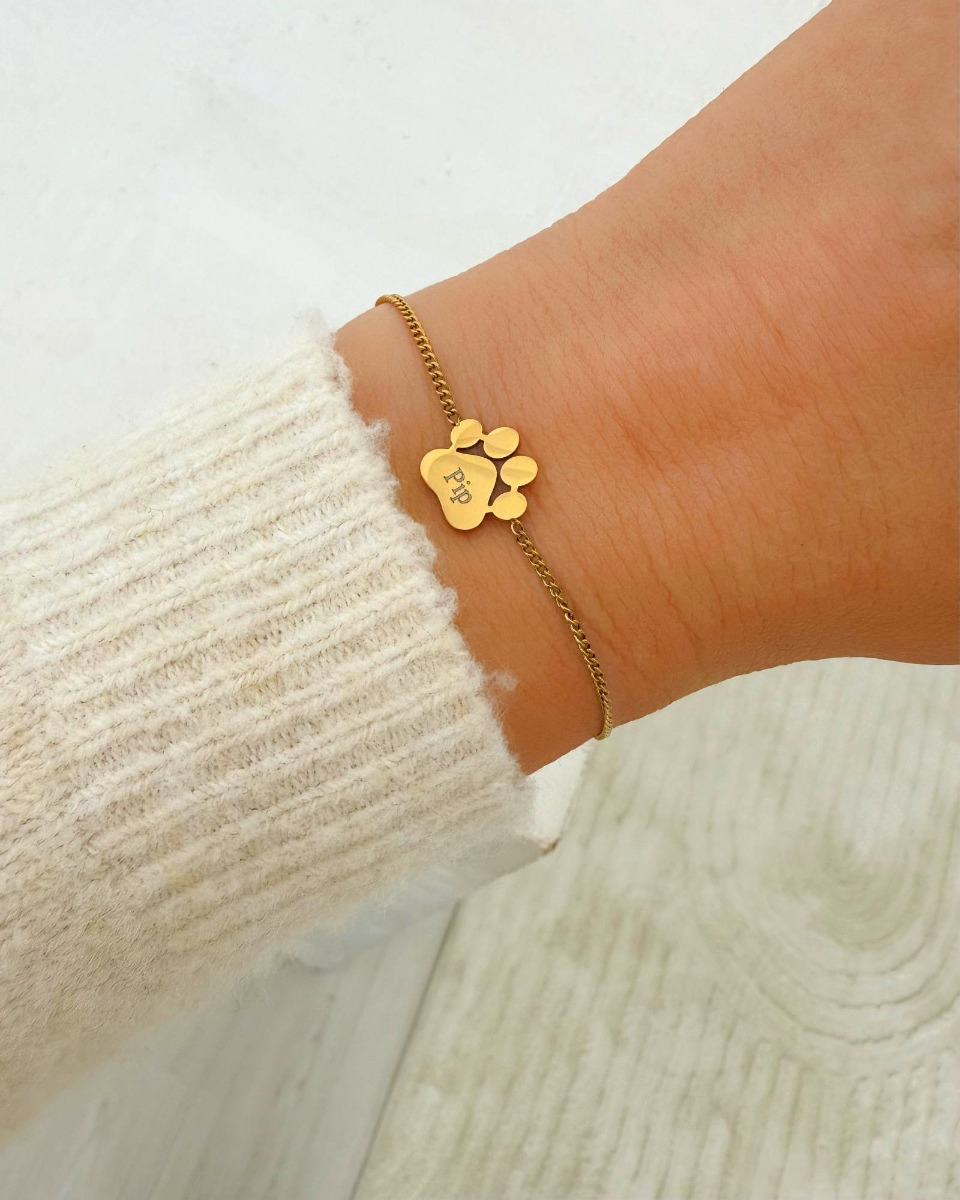 Kattenpoot met naam armband