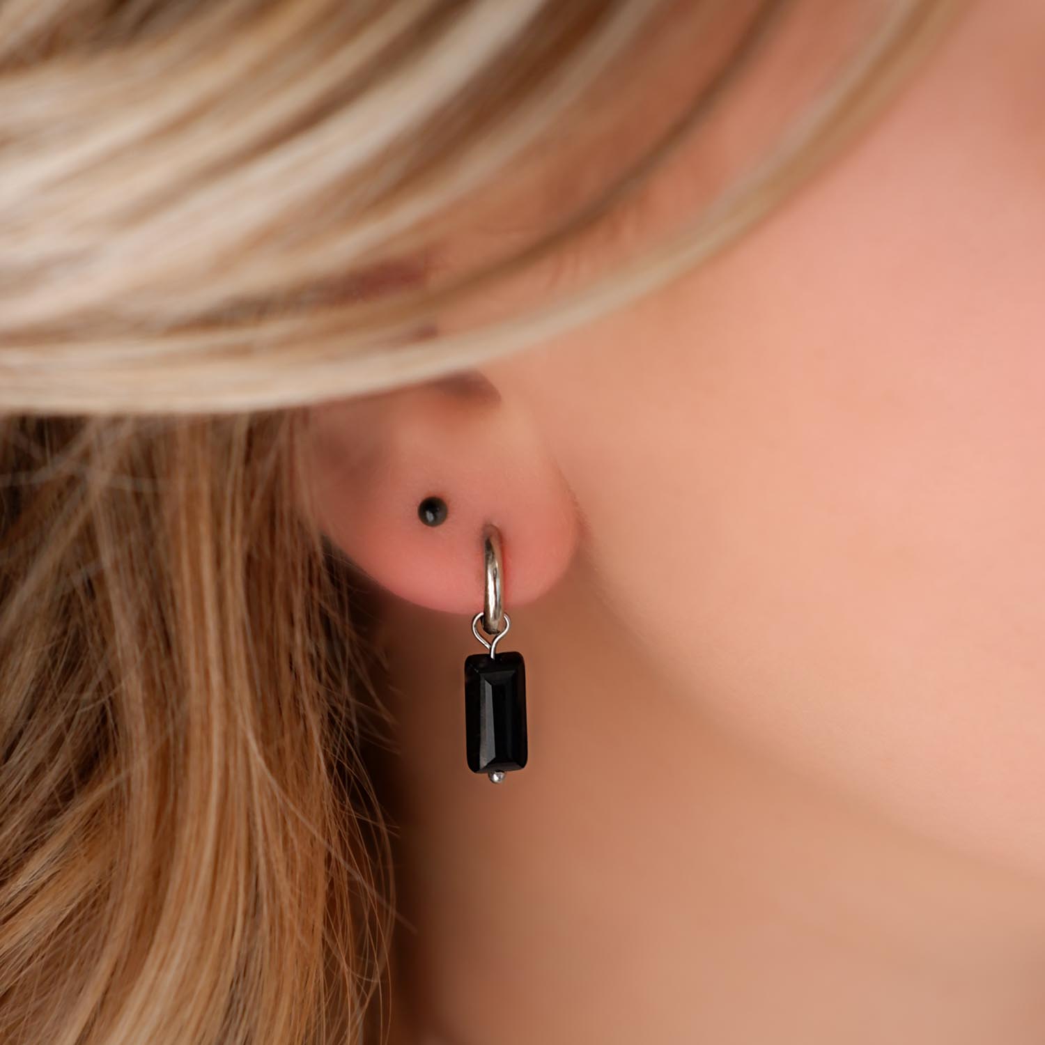 Enkele Zilveren Rechthoek Ear Stud Heren Bagar - Amsterdam Enkele Zilveren Rechthoek Ear Stud Heren Bagar - Amsterdam