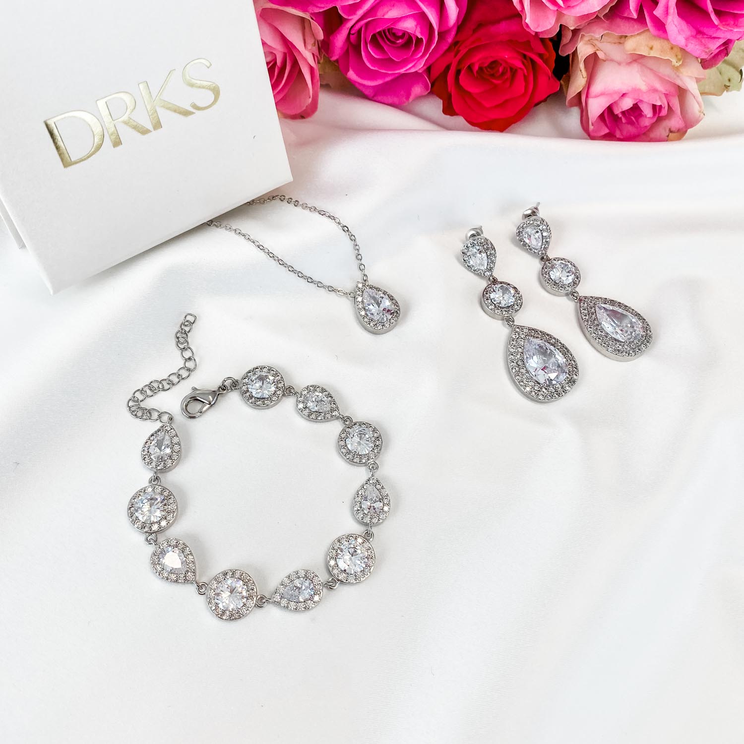 Mode Crystal Bridal Sieraden Sets Zilveren Kleur Vierkanten Stijl Bruiloft Ketting Oorbellen Armband Set Dames Sieraden Sets