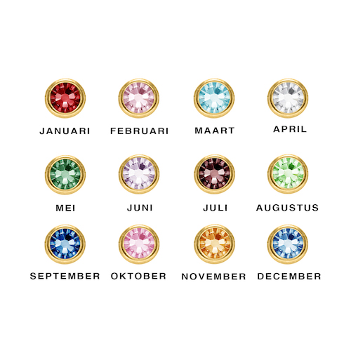 De 12 verschillende kleuren birthstone met jouw maand erbij