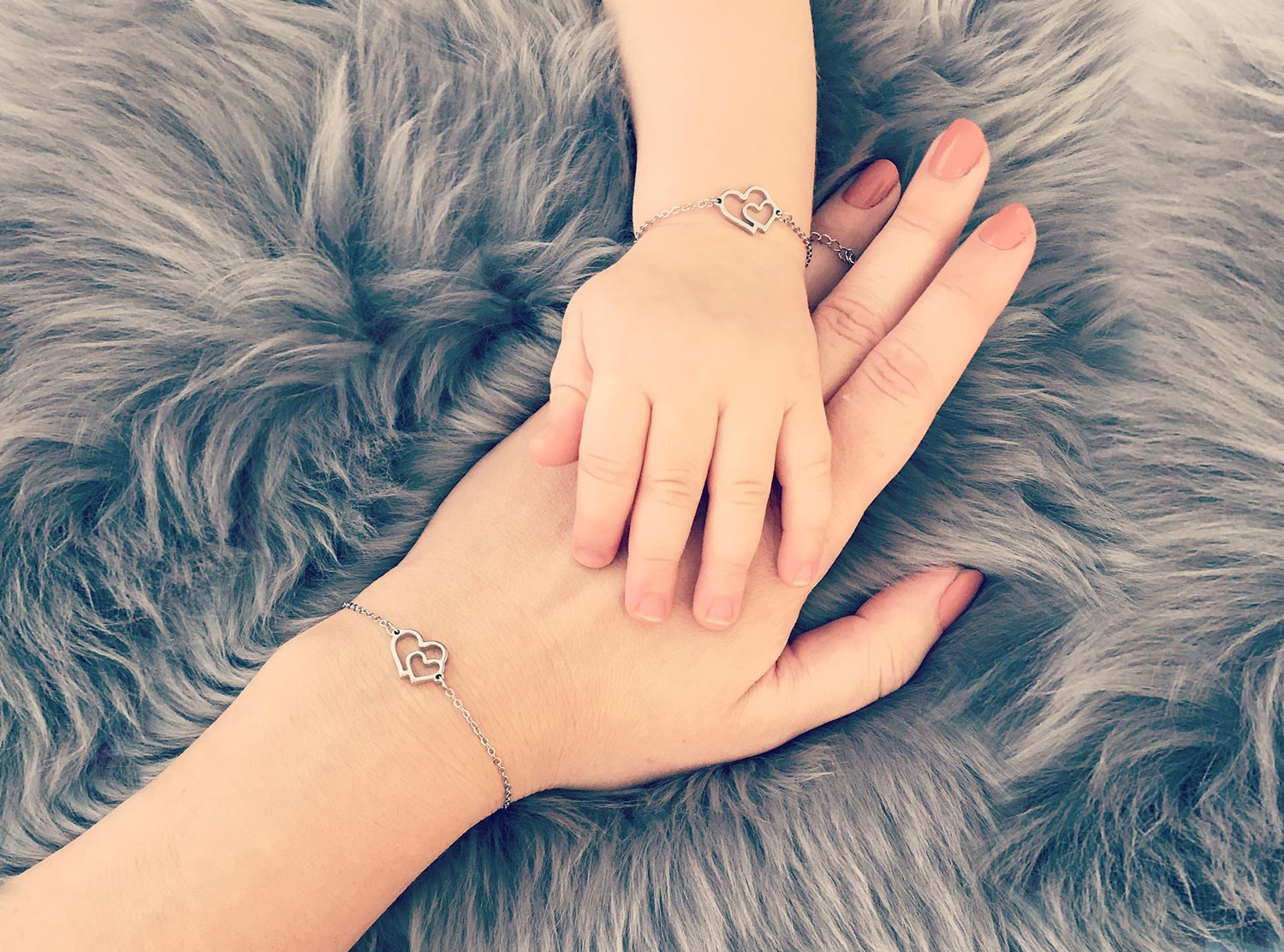 drks moeder en dochter armband met dubbel hartje zilver