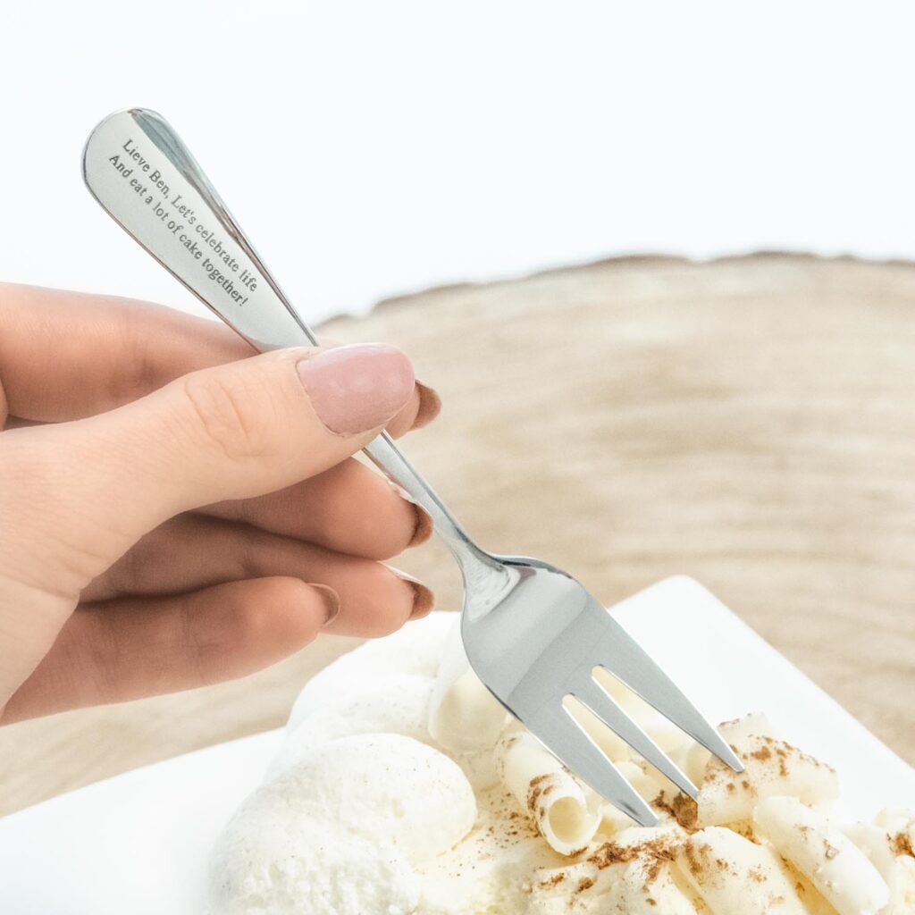 zilveren vorkje met tekst
