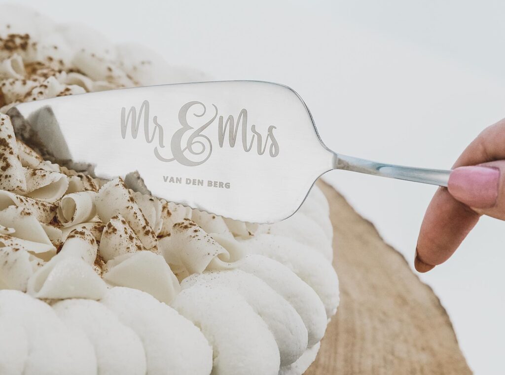zilveren bruidspaar taartschep