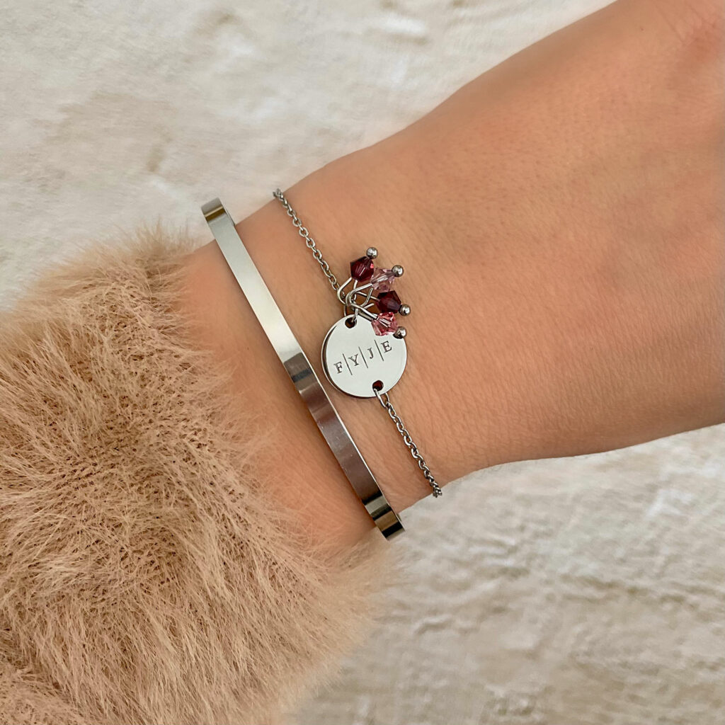 zilveren geboortesteen armband