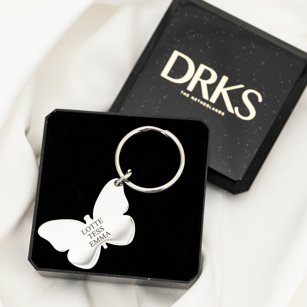 vlinder sleutelhanger in doosje