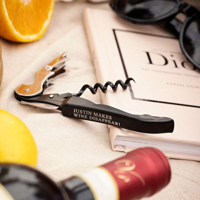 Wijnopener zwart graveerbaar