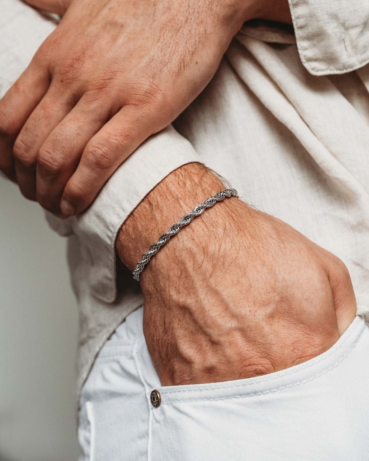 zilveren schakelarmband twisted mannen