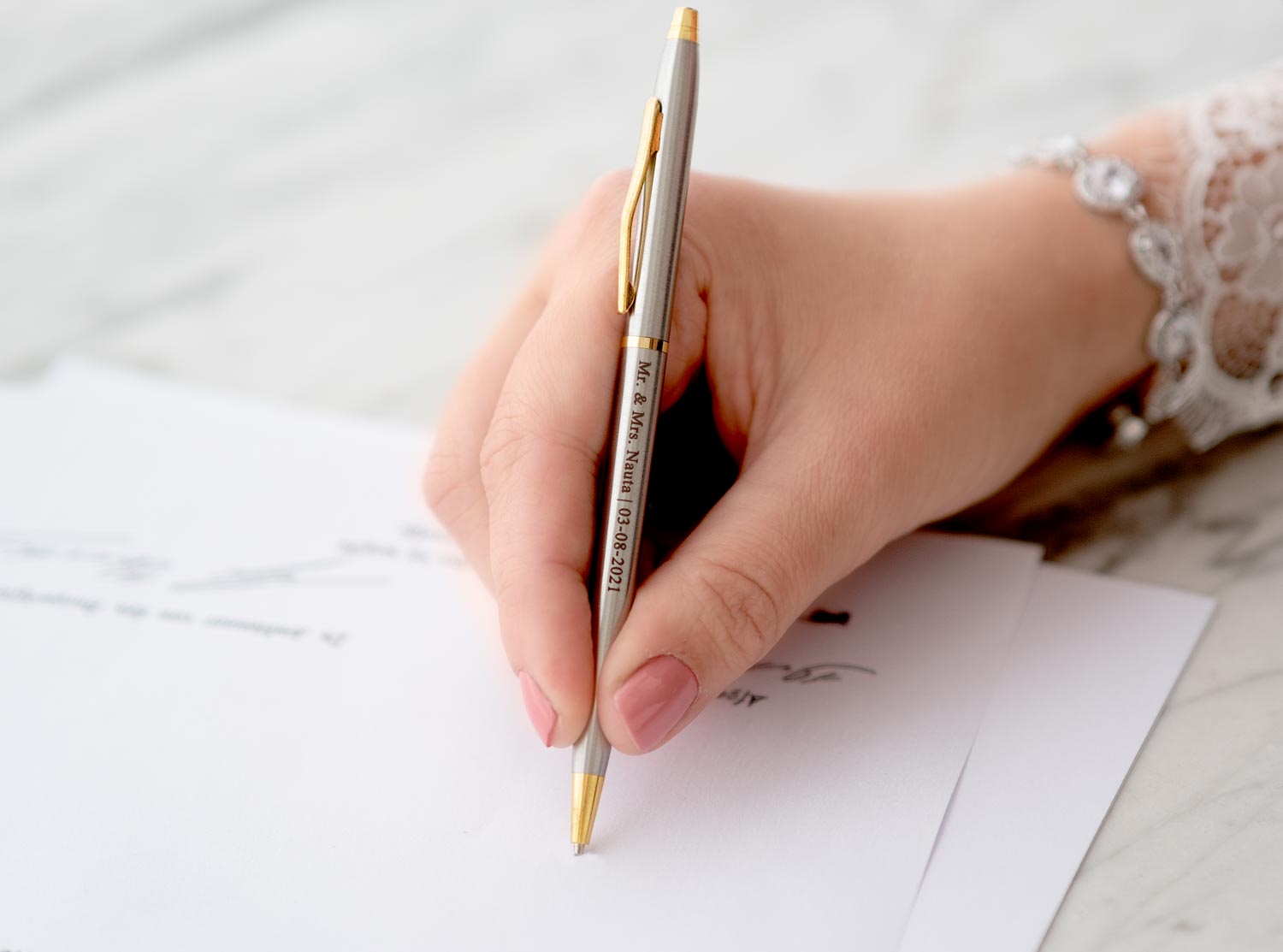 pen met gravering zilver