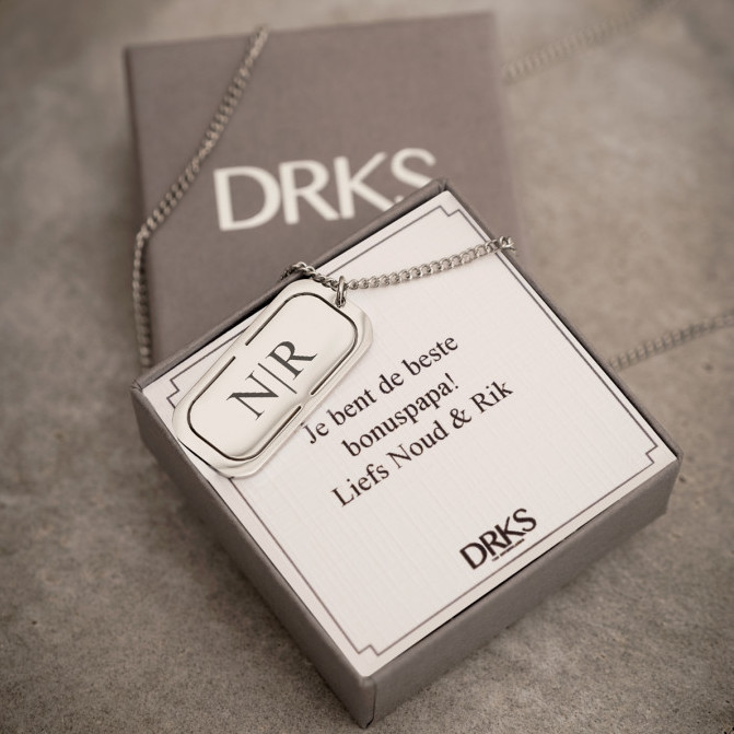 Zilvere tag ketting graveerbaar 