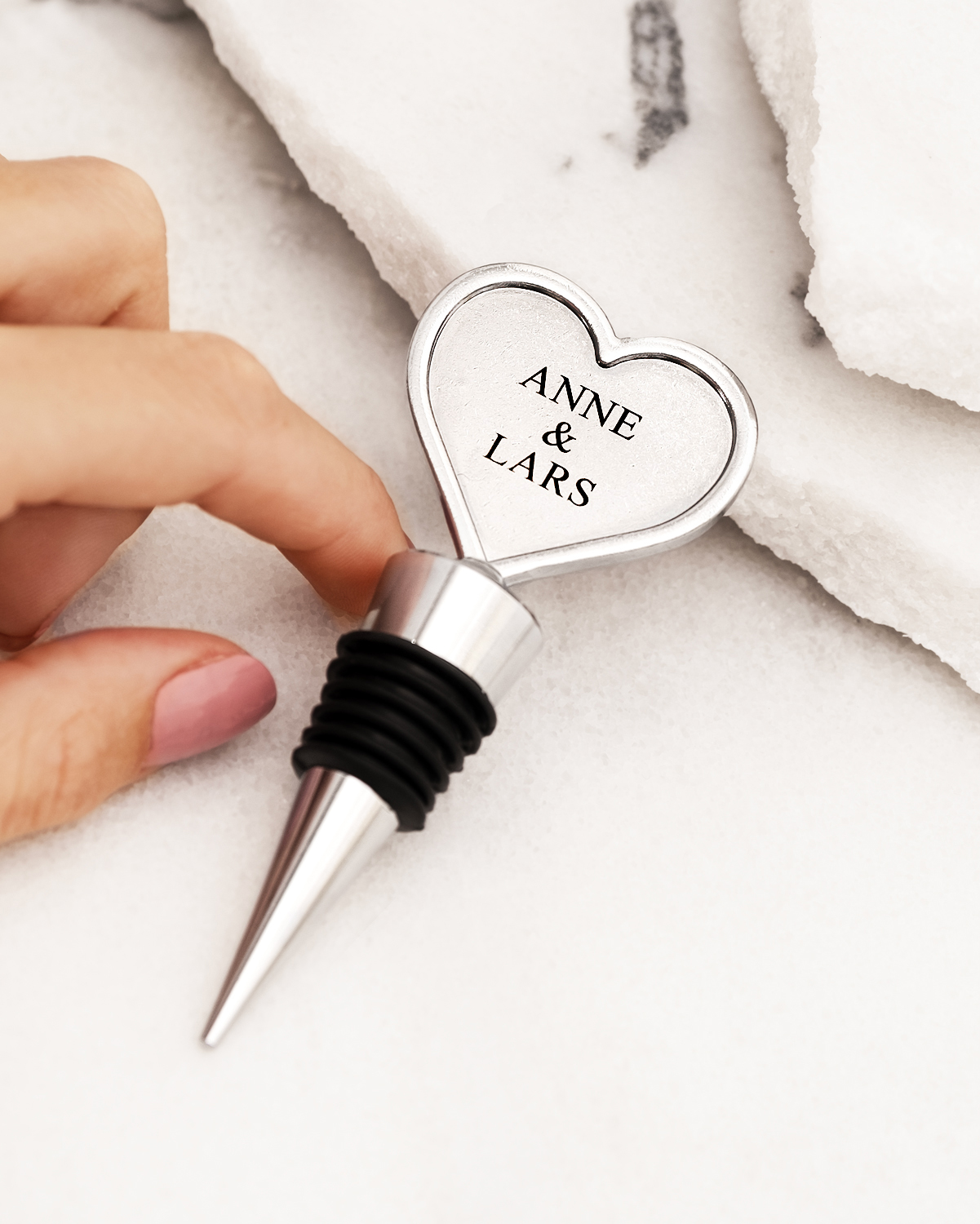 zilveren wijnstopper hartvormig