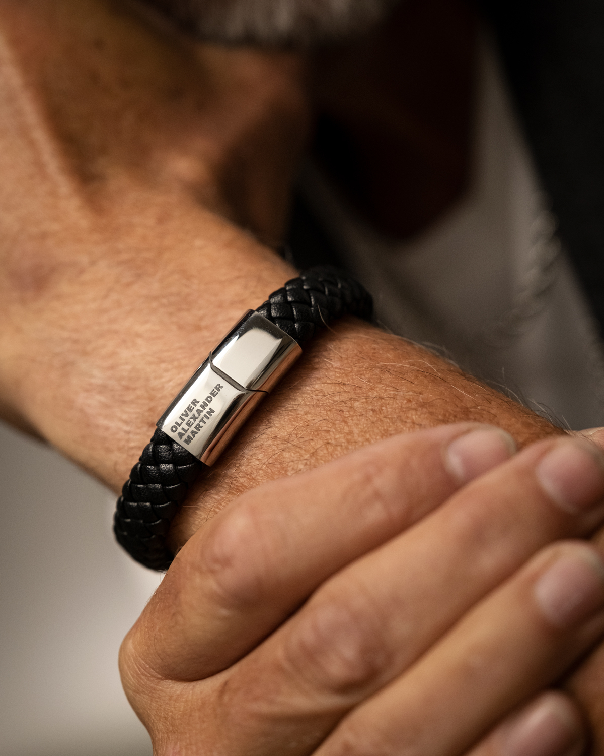 Gepersonaliseerde leren heren armband