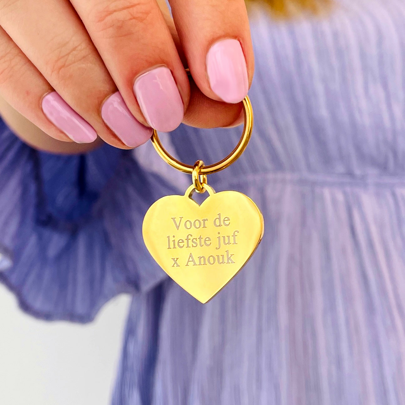 Gouden sleutelhanger voor juf